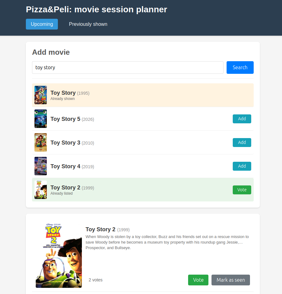 Pizza&Peli app screenshot